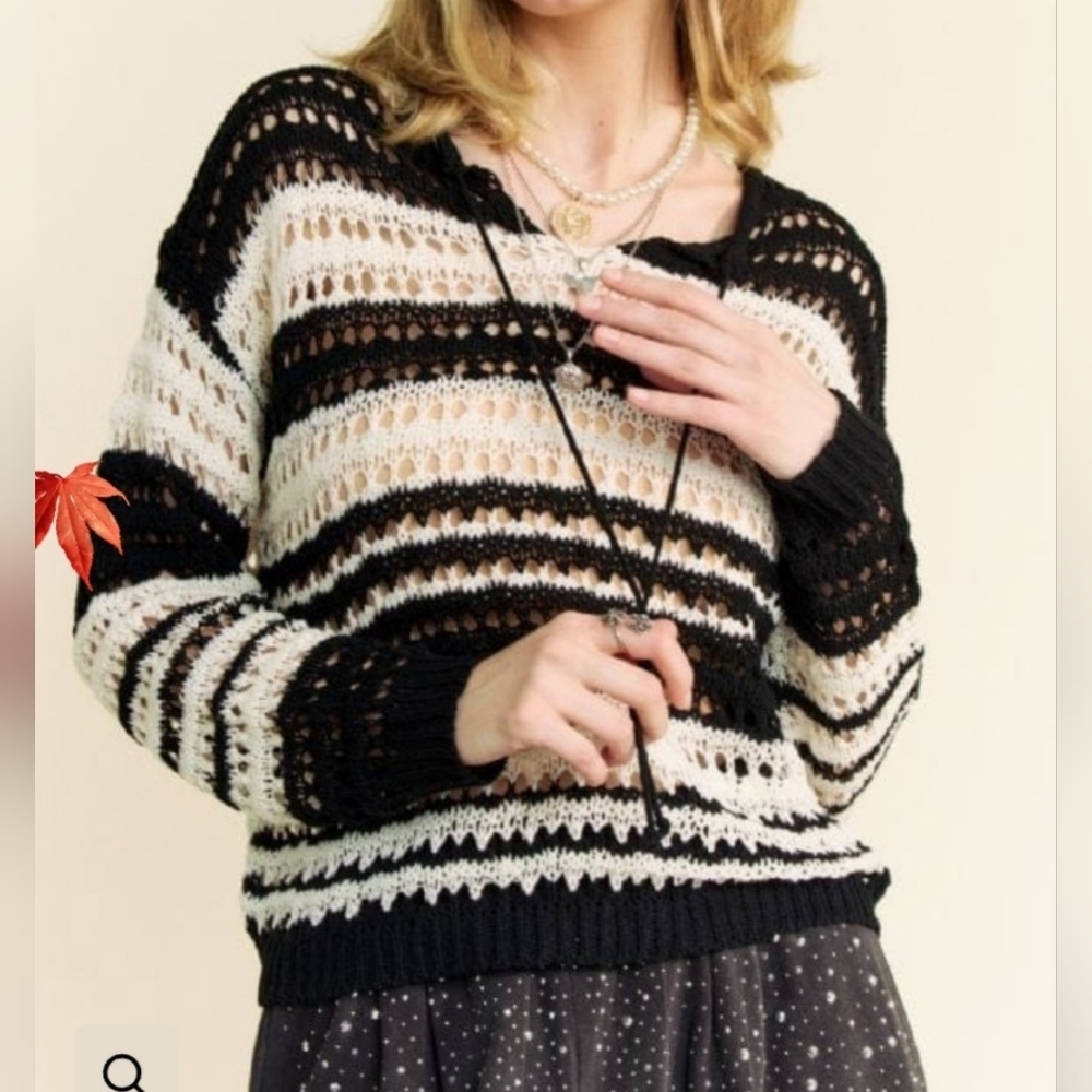 NWT Davi & Dani Black White Cropped Knit Sweater Indie Y2K Vibes Womens‎ Size 1X